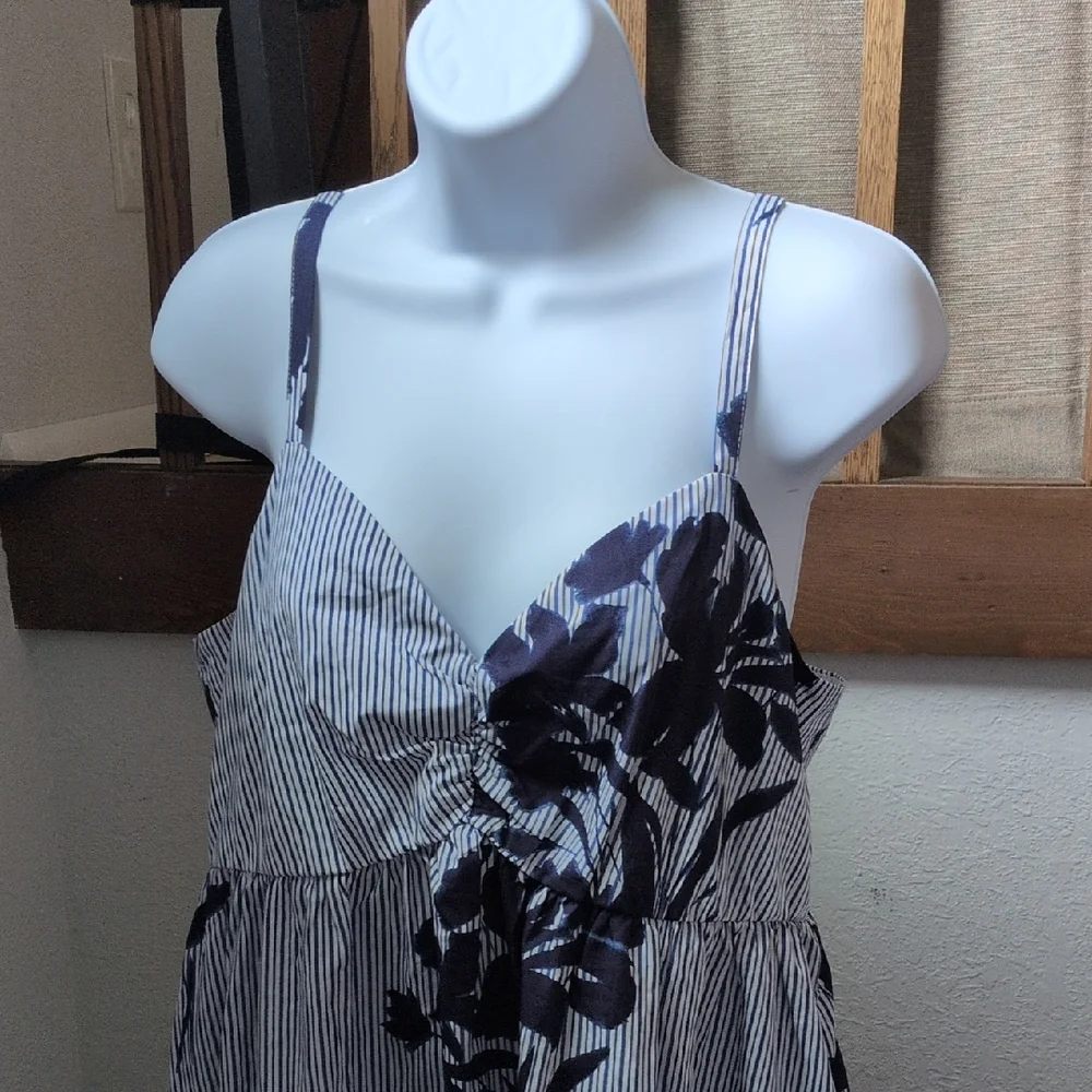 ✨ NWT Abercrombie Sweetheart Babydoll Maxi Dress Blue Stripe Floral Large Tall